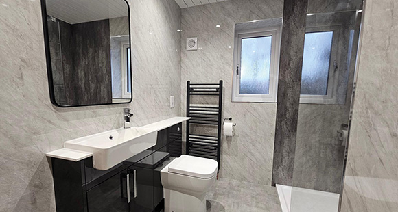 modern bathroom design featuring a stylish sink mirror and shower four contemporary fixtures